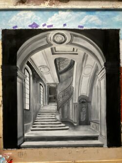 Grand décor de scène presque fini 2mx2m sur toile de coton