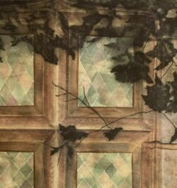 Détail d'une fenêtre à meneaux ombre feuille de vigne Peinture à l'huile Détail d'une fenêtre à meneaux ombre feuille de vigne